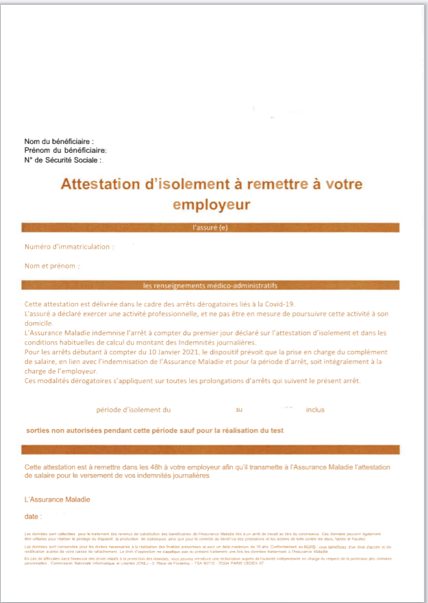 attestation d'isolement 1